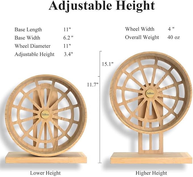 11" Large Silent Hamster Wheel, Bamboo Wood Exercise Wheel for Syrian Hamsters, Rats & Hedgehogs, Protects Spinal Health