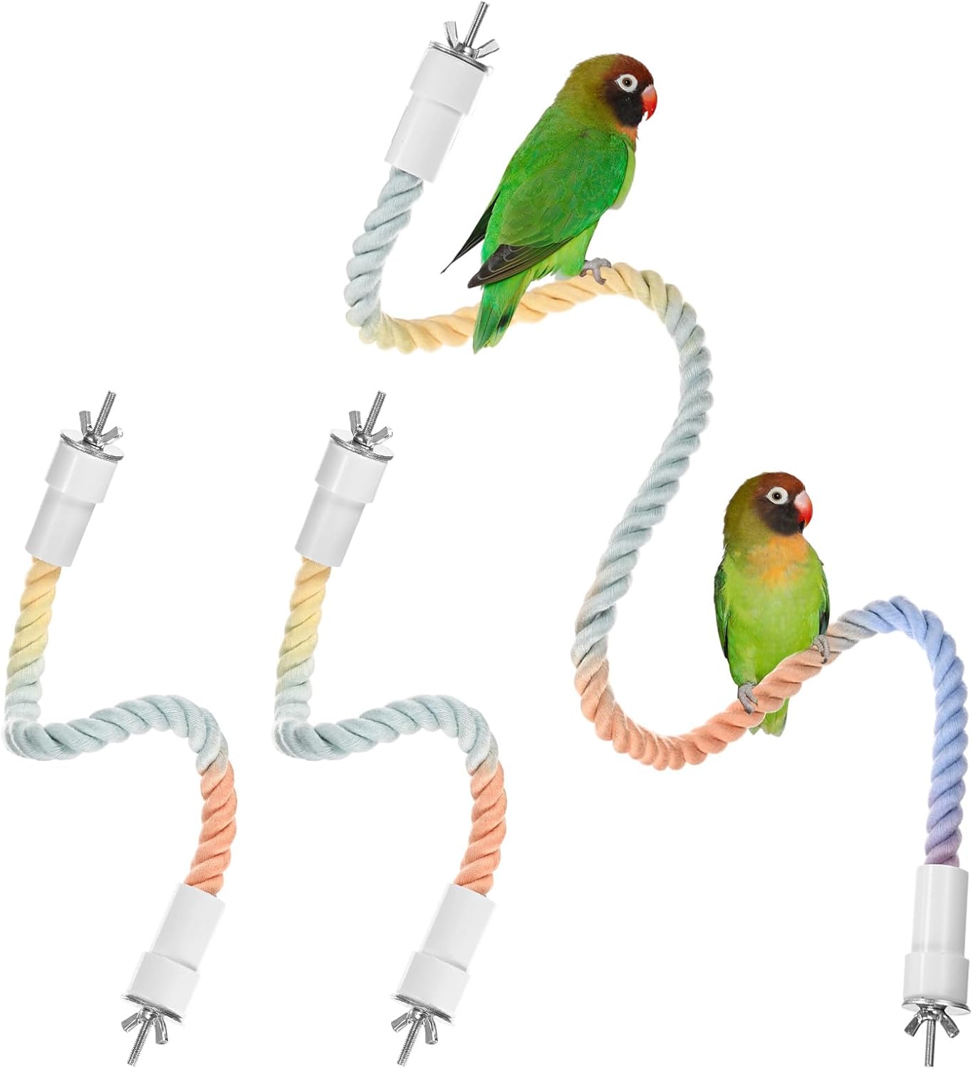 1-Set Rope Perches for Bird Cages, 13.8 & 31.5 in Length Comfort Grip Flexible Rope Perch Beak & Paw Grinding for Parrots/Cockatiels/Parakeets, Bird Platform Sand [Pink Blue]