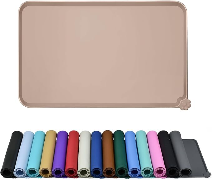 Reopet Silicone Pet Feeding Mat - Waterproof & Non-Slip Dog Cat Placemat | High Raised Edges Prevent Food & Water Spills to Protect Floors, Easy to Clean, Fit for Dog Cat Bowls