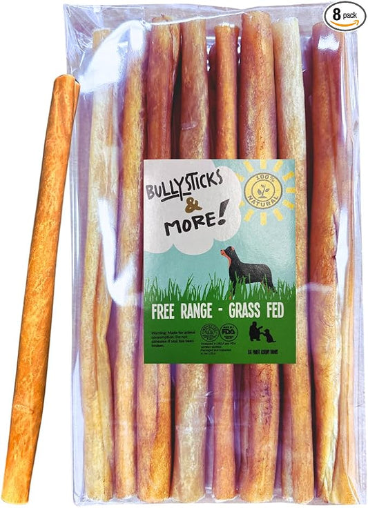BULLYSTICKS & MORE 12 Inch Beef Collagen Sticks for Dogs (Regular Size - 8 Count)- Bones for Dogs - No Hide Sticks Beef Cheek Rolls