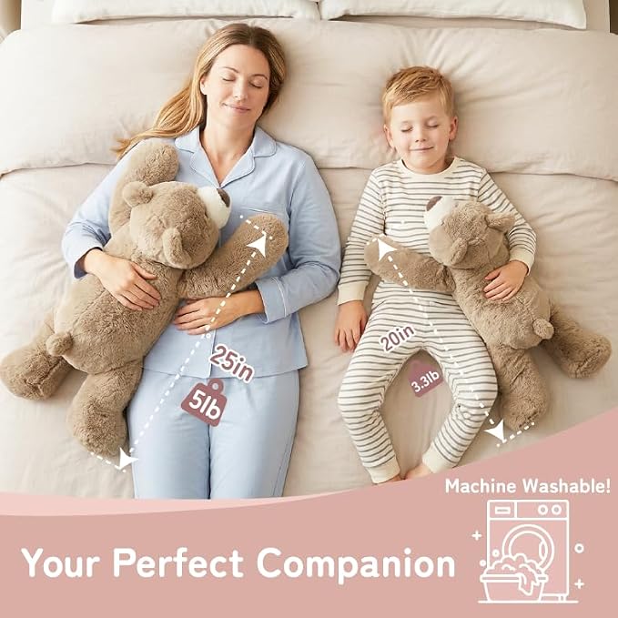 Niuniu Daddy 20" 3.3 lb Weighted Bear Stuffed Animal for Adults Kids, Giant Large Lying Teddy Bear Plush Toy, Soft Brown Bear Body Pillow for Sleeping, Gift for Christmas Birthday Holidays