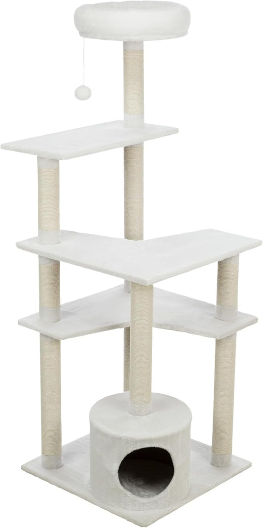 TRIXIE Seli Cat Tree – Cat Tower with Sisal Posts, Condo, Padded Platforms & Hanging Toy – Cat Furniture for Indoor Cats – Cream, 21.1" x 21.1" x 59.1"