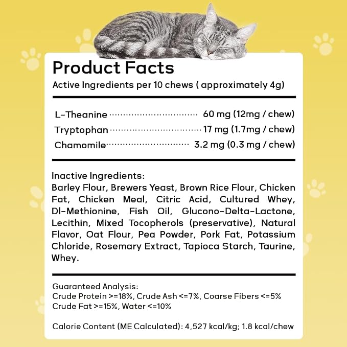 Cat Calming Treats 150 Count – L-Theanine 60mg + Tryptophan & Chamomile for Anxiety, Stress & Aggression Relief, Dual-Texture Chicken Flavor, All Breeds & Ages