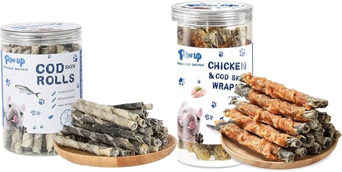 PAWUP Cod Skin Rolls Dog Treats Natural High Omega 3 Dog Snacks, Chicken Wrapped Cod Skins, Training Treat for Small Dog, Healthy Chews w/Taurine