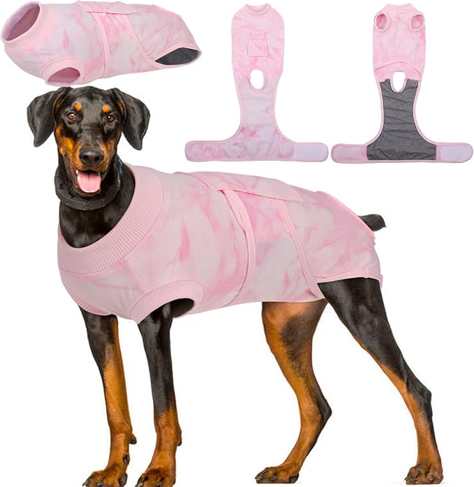 Kuoser Dog Surgery Recovery Suit, Anti Licking Surgical Suit for Dogs Male Neuter, Soft Dog Surgery Suit Female Spay Subsititute E-Collar Cone, Doggie Body Suits After Surgery Pink Tie Dye L