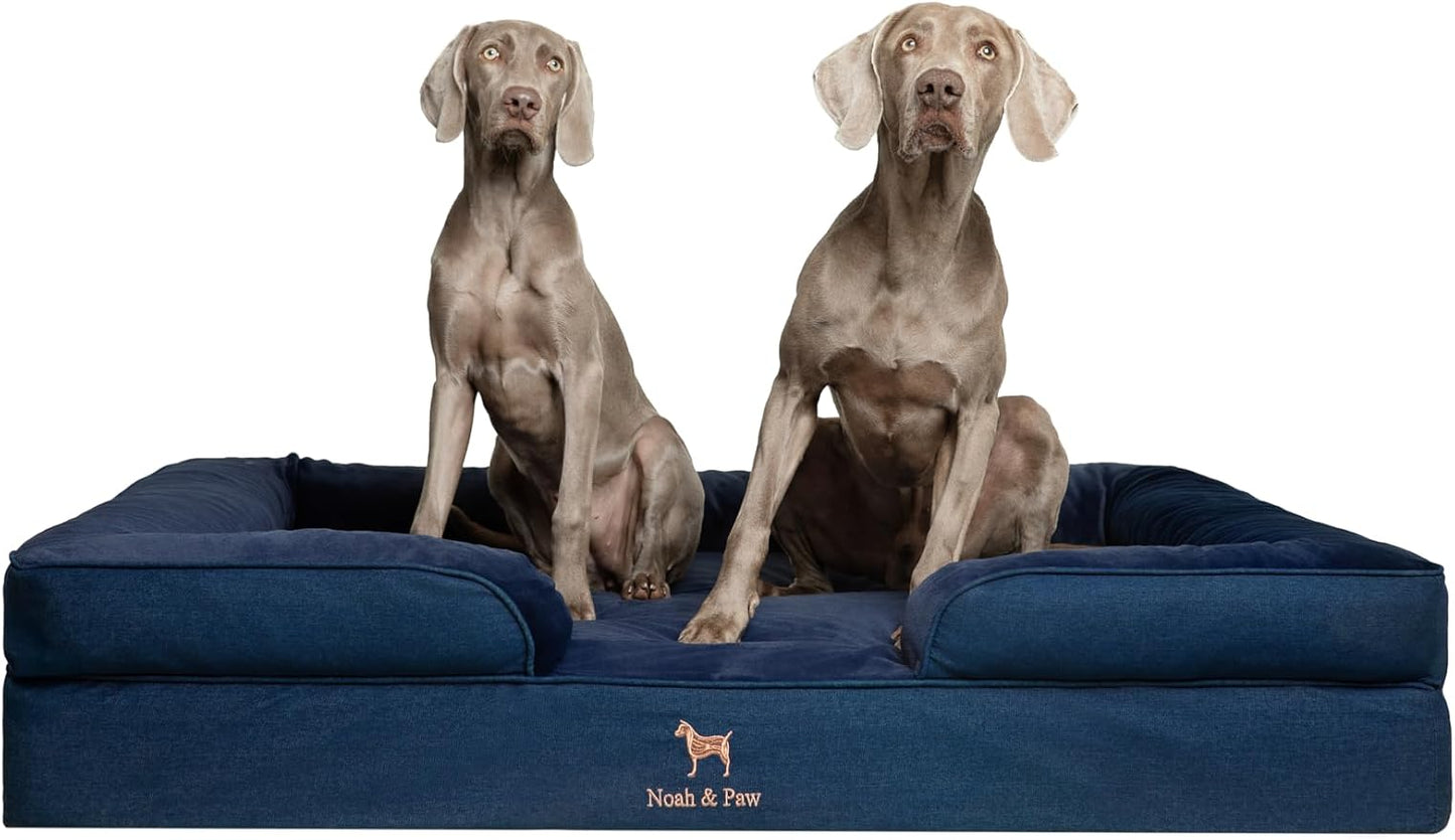 NOAH & PAW Giant Dog Bed XXL, 55x45x11 Inch, Orthopedic Dog Beds, Eggshell Memory Foam Infused with Cooling Gel, Inner Cover, Water Resistant, Machine Washable (Denim Sofa Collection)