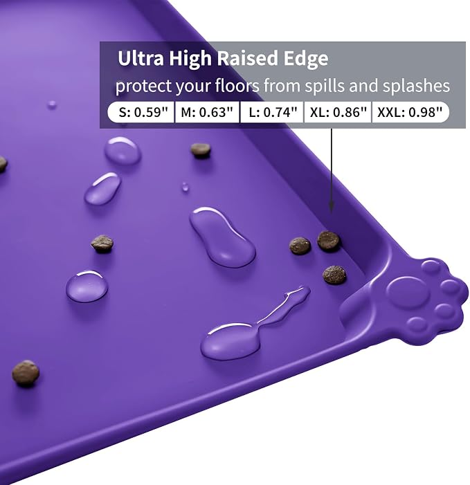 Reopet Silicone Pet Feeding Mat - Waterproof & Non-Slip Dog Cat Placemat | High Raised Edges Prevent Food & Water Spills to Protect Floors, Easy to Clean, Fit for Dog Cat Bowls