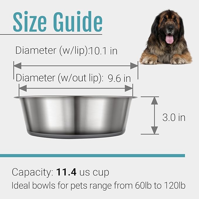 PEGGY11 Nonslip Stainless Steel Dog Bowls, 11.4 US Cup, 4 Count