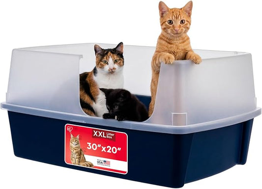 IRIS USA Extra Large Litter Box, Open Top Extra-Large Litter Box for Big Cats and Multi-Cat Households, High Sided Scatter Shield, Easy to Clean, 30" L x 20" W x 14" H, Navy