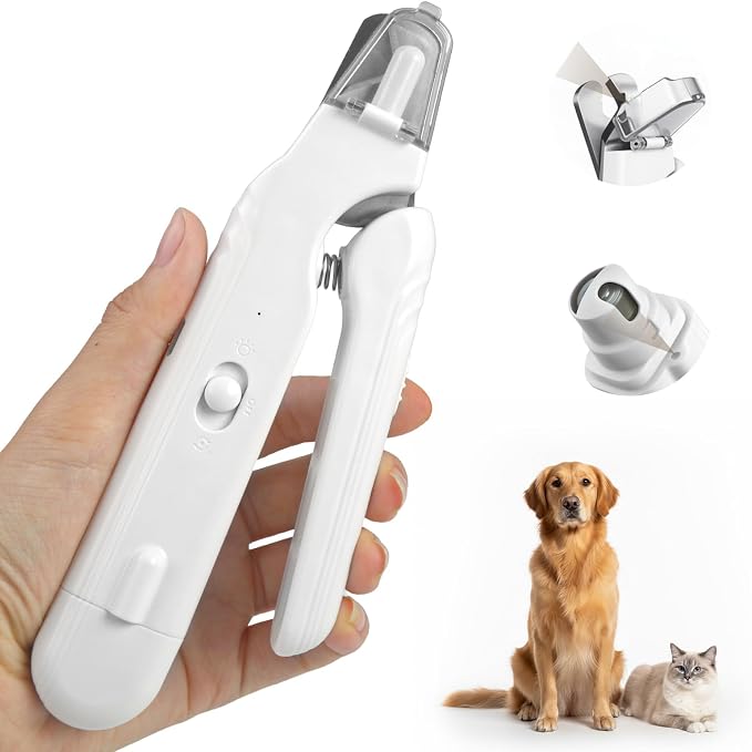 2-in-1 Dog Nail Clipper and Grinder with LED Light, USB Rechargeable Quiet Electric Pet Nail Trimmer for Dogs Cats with Safety Guard