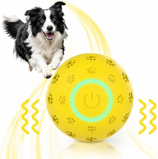 Interactive Dog Toy Ball, Durable Motion Activated Automatic Moving Ball for Small/Medium/Large Dogs, Rechargeable Dog Ball with LED Lights, 2 Play Modes to Keep Your Dog Busy (Yellow)