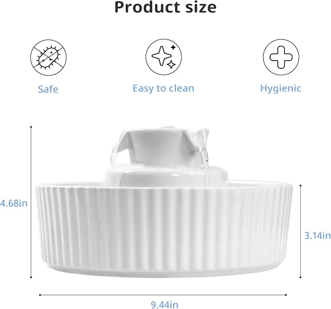 Ceramic Cat Water Fountain, 2.1L/71oz Cupcake Pet Water Fountain for Cats and Dogs, Automatic Pet Drinking Fountain,Double Filtration System, Easy to Clean (White Fountain with 2 Water Pumps)