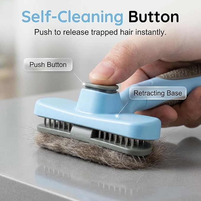 Double Sided Deshedding Dog Brush, 2026 New Undercoat Rake & Dematting Comb for Dogs and Cats, Pet Grooming Brush for Shedding, Stainless Steel Detangling Tool for Long Thick Coats (grey)