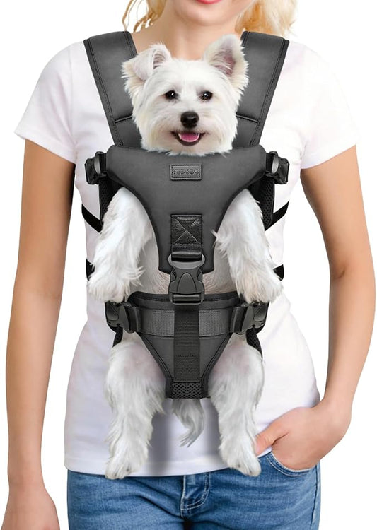 YUDODO Front Pet Carrier Backpack for Small Dogs, Secure and Breathable Mesh Travel Dog Carrier with Safety Belt, Ergonomic Support, Adjustable for Walking, Hiking (Black, L)