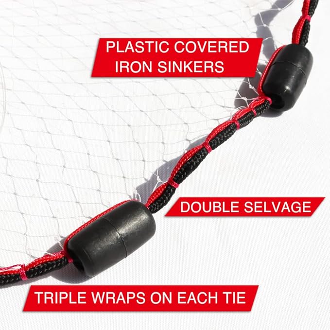 BasicGear Cast Net | 3ft-12ft Radius, 3/8 or 1/4 inch Mesh for Freshwater and Saltwater Bait Fish| Professional Grade and Upgraded Material | Throw Style