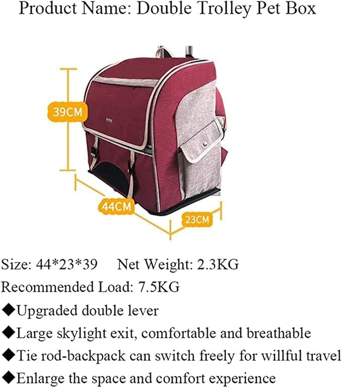 OLOTU 2 in 1 Pet Trolley Case, Cat Backpack with Rollers, Large Space Rolling Pet Carrier for Small Medium Dogs Cats