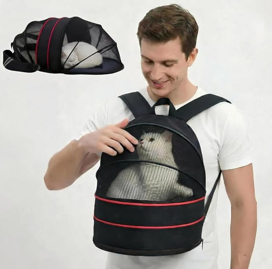 Interactive Expandable Pet Carrier Backpack for Cats & Small Dogs-Interactive Opening Pet Tent Backpack. Expandable for Extra Space.Breathable,Foldable Nest Bed for Travel, Walks,Vet & Home-Black
