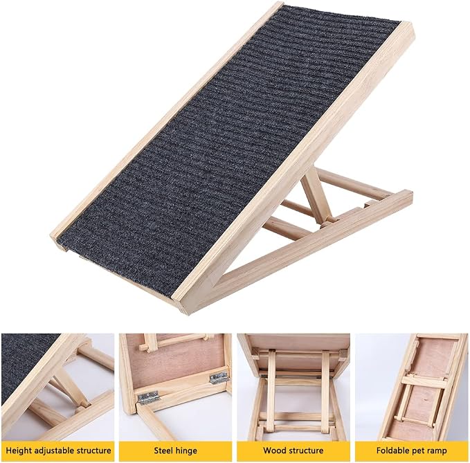 Dog Ramps for High Bed, Foldable Small to Large Dog Ramp with Non-Slip Pad for Sofa, Adjustable Height from 12'' to 16", Portable Pet Ramp to Get on Bed