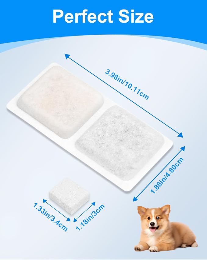 12+12 Pack Dog Water Fountain Filter Compatible with ECOCONUT 3.4Gal/13L Stainless Steel Large Pet Fountain, Activated Carbon & Sponge Filter for Cat Dog Water Bowl Dispenser