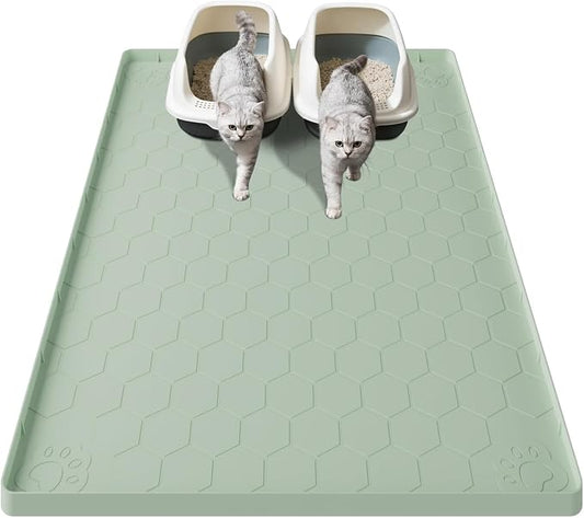 Cat Mat for Litter Box, 40" X 28" Large Silicone Cat Litter Trapping Mat, Waterproof Cat Litter Mat, Soft on Kitty Paws, Urine-Proof, Non-Slip Kitty Scratch Pad for Floor(Green)