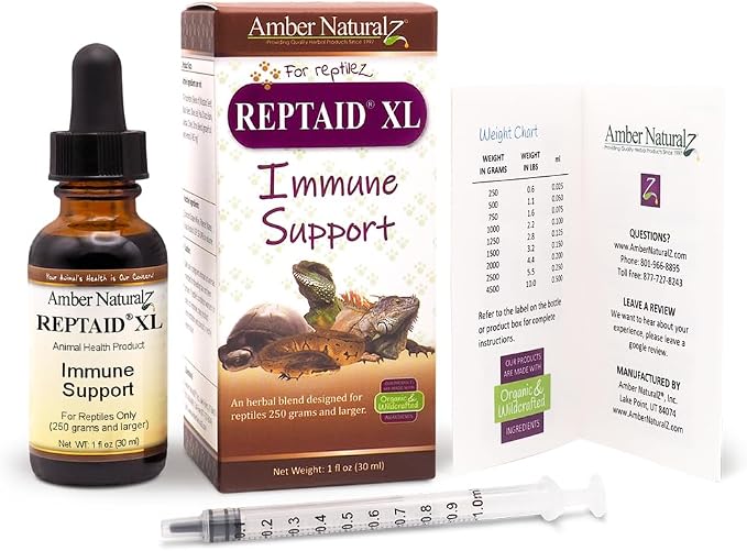 AMBER NATURALZ Reptaid XL Herbal Supplement for Large Reptiles | Herbal Pet Supplement for Immune Support | for Reptiles Above 250g | 1 Fluid Ounce Glass Bottle | Manufactured in the USA