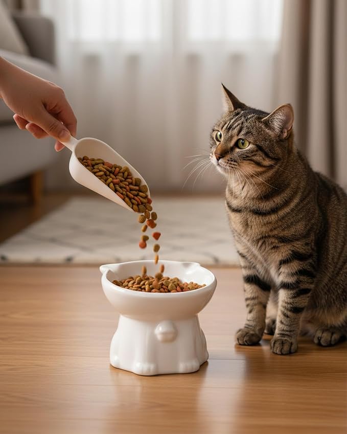 Ceramic Elevated Cat Bowls, 4 Pack 5 Oz Whisker Friendly Cat Bowls Cats Food Bowl Cats Food Dishes for Cats, Small Dog, Kitten, Microwave & Dishwasher Safe, 5.1 x 4.3 inch