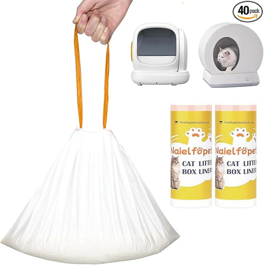 40 Count 18" x 12.6" Cat Litter Box Liners, Replaced Trash Bags Fit for Cat Litter Box MW-SC01/MW-SC02/MW-LR01, Drawstring Waste Drawer Liners for Automatic Litter Box