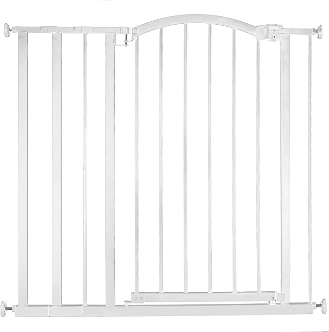 Ingenuity Deluxe Metal Extra Tall Walk Through Arch Dog Gate with Hardware Mounted and Wide Openings for Stairways and Doorways, White