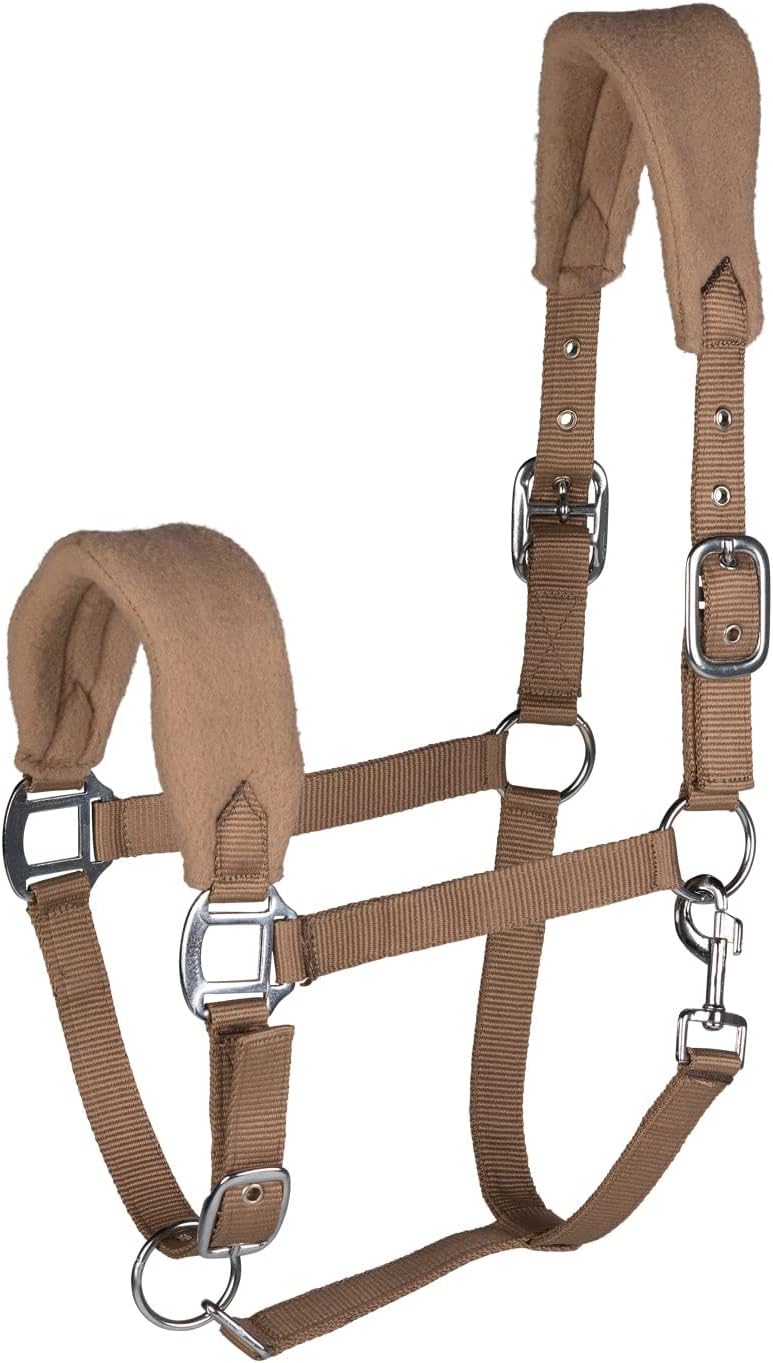 HORZE Kiel Adjustable Horse Halter with Fleece Padding - Tan - Horse
