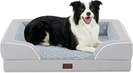 Orthopedic Dog Beds for Medium Sized Dogs 35x22 Inch, Medium Waterproof Memory Foam Dog Sofa Bed with Removable Washable Cover Pet Couch with Bolster, Light Grey