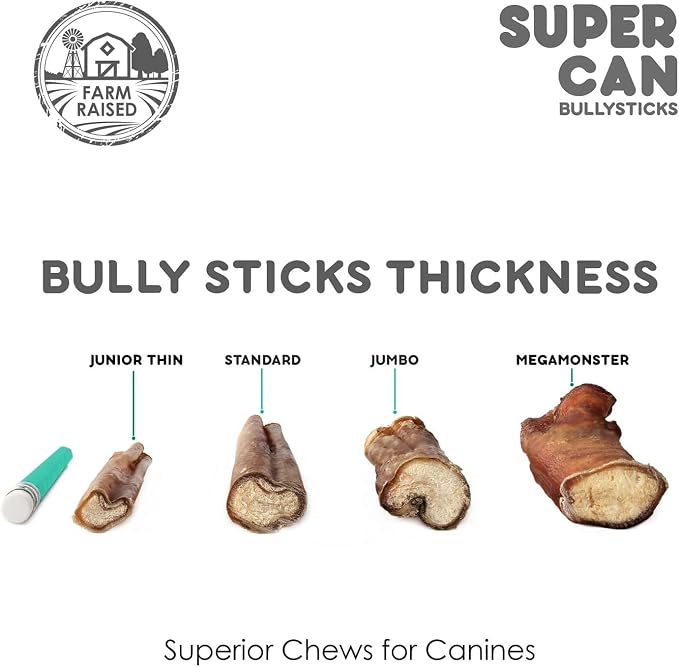 SUPERCAN 6" Bully Sticks for Dogs (10 Pack) – 100% Natural | Long-Lasting Dog Chews | Free-Range, Grass-Fed Beef | High-Protein | Odor-Free | Rawhide Alternative – Healthy Dog Treats