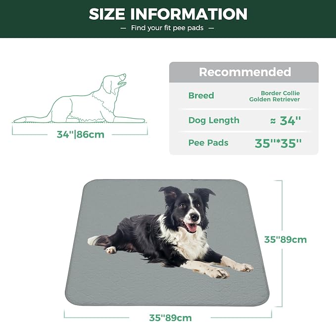 FXW Washable Pee Pads for Dogs, Leak-Proof & Non-Slip, Specifically Designed for Potty Training, 35" Square, Gray, 4 Packs