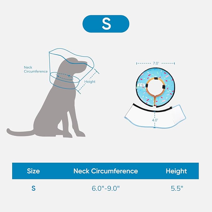 Sponge Dog Cone Collar, Dog Donut Collar After Surgery with Clear Shield, Adjustable Soft Cone for Dogs to Stop Licking-Comfy Cone for Large Medium Small Dogs ((DonutBlue,S)