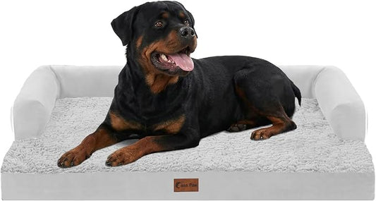 Orthopedic Dog Beds for Extra Large Dogs, Waterproof Egg Crate Foam XL Dog Bed with Sides 48x30Inch, Big Dogs Couch Beds with Removable Washable Cover and Nonskid Bottom, Grey White