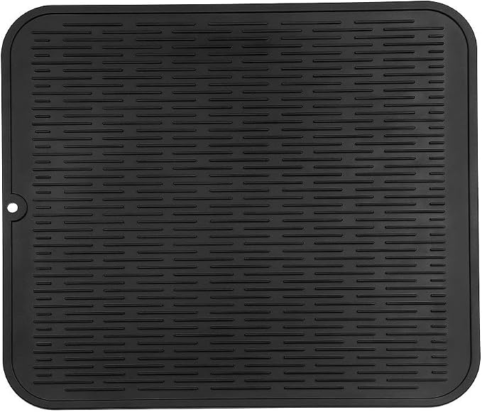 MicoYang Silicone Dish Drying Mat for Multiple Usage,Easy clean,Eco-friendly,Heat-resistant Silicone Mat for Kitchen Counter or Sink,Refrigerator or Drawer Liner Black XL 18 inches x 16 inches