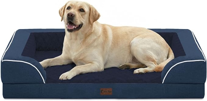 Orthopedic Dog Beds for Extra Large Sized Dogs 45x35 Inch, XL Waterproof Egg Crate Foam Dog Sofa Bed with Removable Washable Cover Big Pet Couch with Bolster & Non-Slip Bottom, Navy Blue