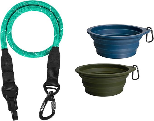 PetBonus Dog Seat Belt for Car and 2-Pack Silicone Collapsible Dog Bowls