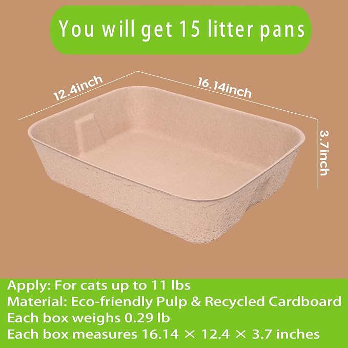 15 Pack Disposable Cat Litter Box, Travel Litter Box,Eco Friendly 100% Recycled Paper