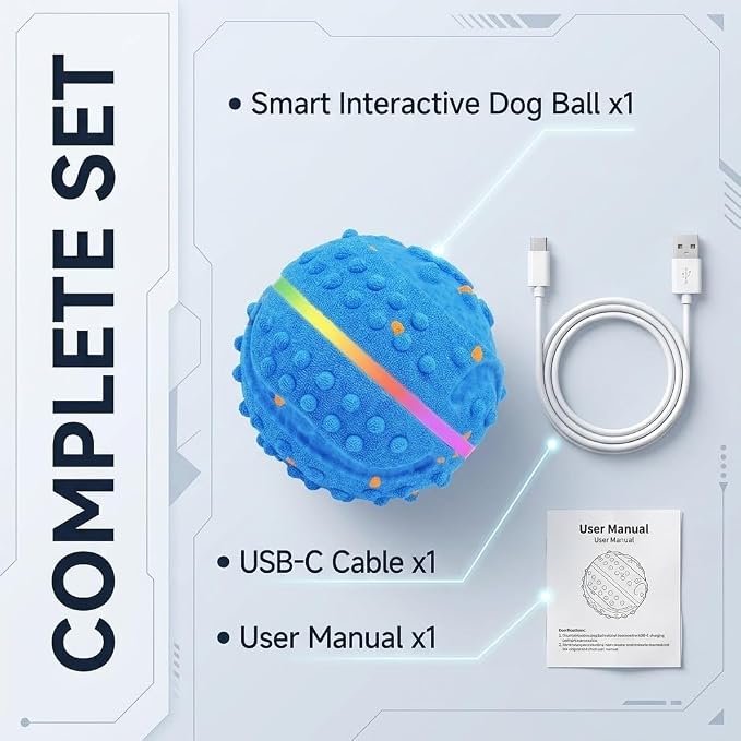 SUREMAX Interactive Dog Toys for Aggressive Chewers, LED Smart Dog Ball 0.6in Thickened E-TPU, Motion Activated Bouncing Balls for Dogs to Keep Them Busy, Indestructible Pet Toy (Blue)