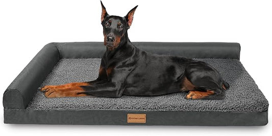 Patas Lague Orthopedic Jumbo Dog Bed for Extra Large Dogs 56''X40'', Waterproof L Bolster Jumbo Pet Sofa Beds with Removable Washable Cover, Soft Pet Couch Crate Mat with Nonskid Bottom, Dark Grey