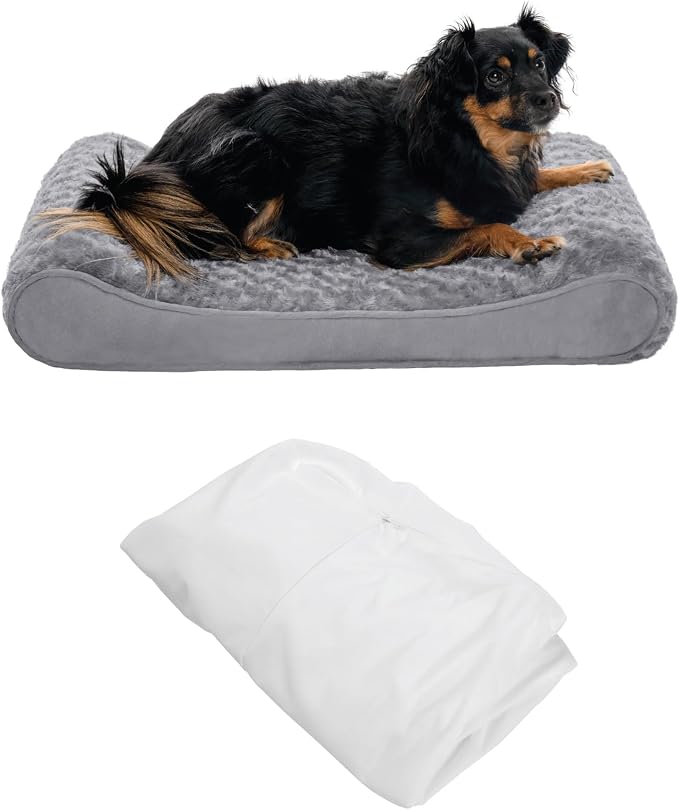 Furhaven Dog Bed Luxe Lounger Gray, Medium W/Same Size Waterproof Liner
