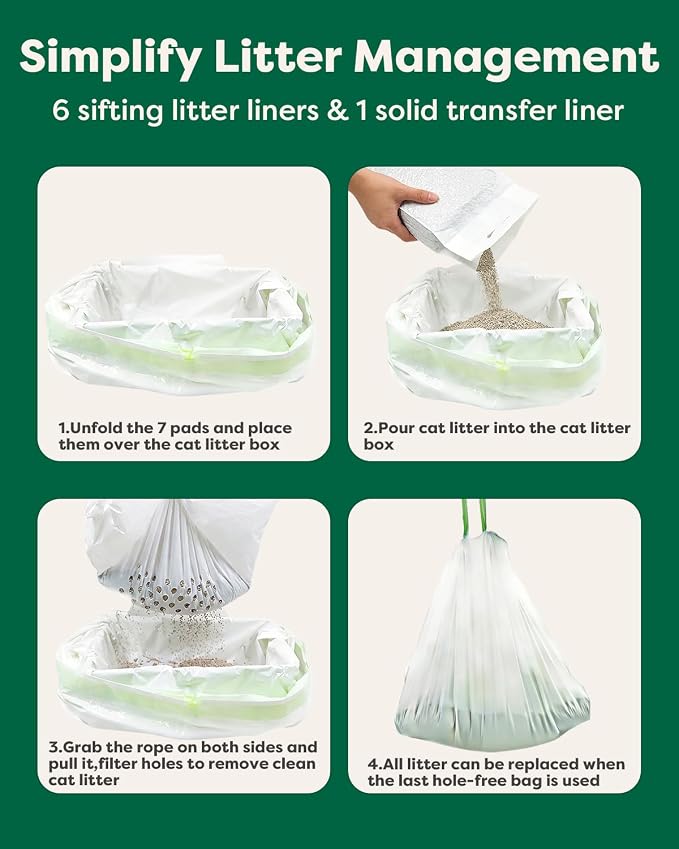 35 Count Sifting Cat Litter Box Liner, Tear-Resistant Cat Litter Bags, Sifting Litter Box Liners with Holes Drawstring, 18x37 Inch Tear-Resistant Cat Litter Bags for Most of the cat litter boxes