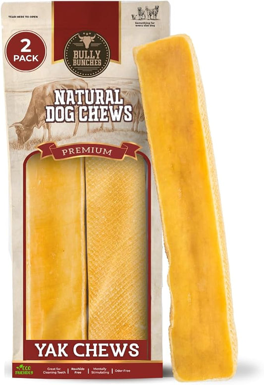 Bully Bunches Extra Large Authentic Yak Cheese Himalayan Chews for Large Dogs & Aggressive Chewers - All Natural Dog Treat Dental Chews, Made with Real Yak Milk - Lactose & Rawhide Free (2 PK)