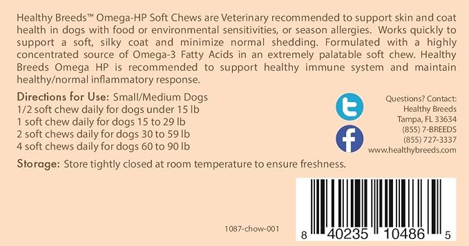 Healthy Breeds Chow Chow Omega HP Fatty Acid Soft Chews - DHA, EPA & Vitamin E to Promote Healthy Skin, Shiny Coat, Immune Support, Heart Health and Joint Function - 60 Count