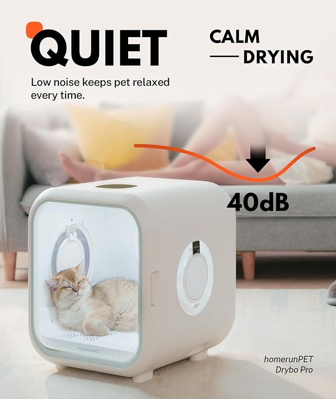 HomeRunPet Pet Dryer Box, 62L Automatic Cat Dryer with Patented Fresh Air Ventilation, Quiet 360° Even Drying, Smart Temperature Control, Ideal for Large Cats & Small Dogs (Drybo Pro)