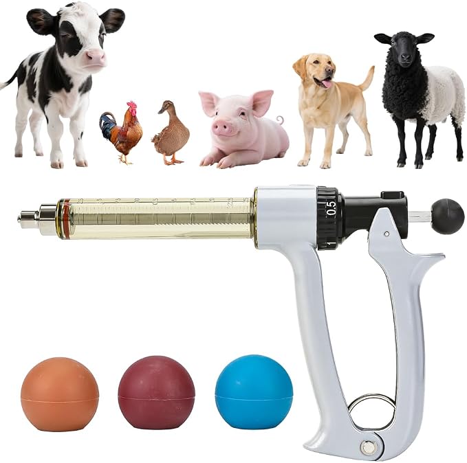 25ml Semi-Auto Repeating Livestock Syringe Gun, 5 Dose Settings | Ergonomic Grip, Clear Barrel & Luer Lock, Vet Injector for Cattle, Horses, Goats, Sheep & Pigs