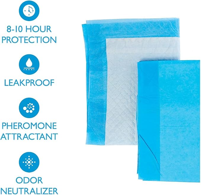 Great Choice Dog Training Pads, Leakproof with Odor Control, 23x24 Inch, 8-10 Hour Protection, Pheromone Attractant, 2 Cup Absorption 150 Count
