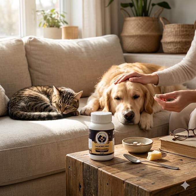 Fur Ball Story Calm Pet Pro - Calming Supplement for Dogs & Cats | Supports Relaxed Mood | Banana-Vanilla Flavour (50 Tablets)