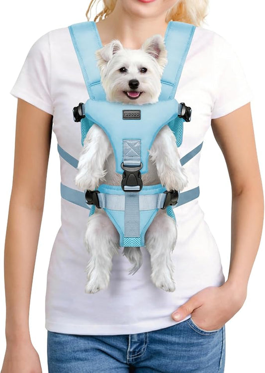 YUDODO Front Pet Carrier Backpack for Small Dogs, Secure and Breathable Mesh, Ergonomic Support, Adjustable for Walking, Hiking, or Travel (Blue M)