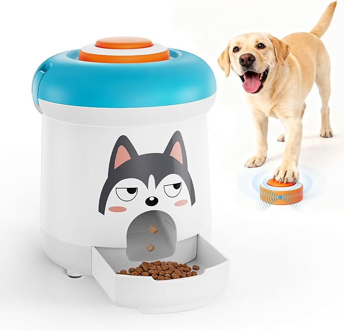 Interactive Dog Treat Dispenser Toy with Remote Button, Dog Puzzle Feeder & Slow Feeder for Bored Dogs, Mental Stimulation Reward Training Toy with 8 DIY Stickers